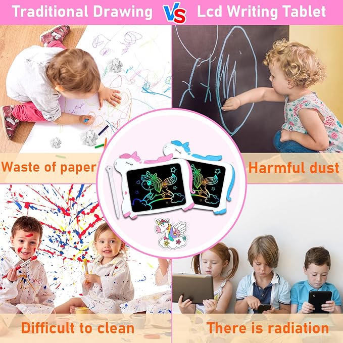 GJZZ Toys for Girls Gifts for 3 4 5 Years Old Girl - Unicorn 10inch Drawing Doodle Board, Toddler Toys, Learning Writing Board Kids Toys Age 6 7 8 for Christmas, Birthday, Blue