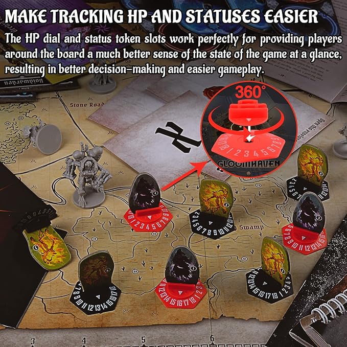 CZYY Standee Bases with Health Tracker and Status Token Slots Pack of 27 Plastic Hex Monster Stand Compatible with Gloomhaven and Frosthaven Board Game