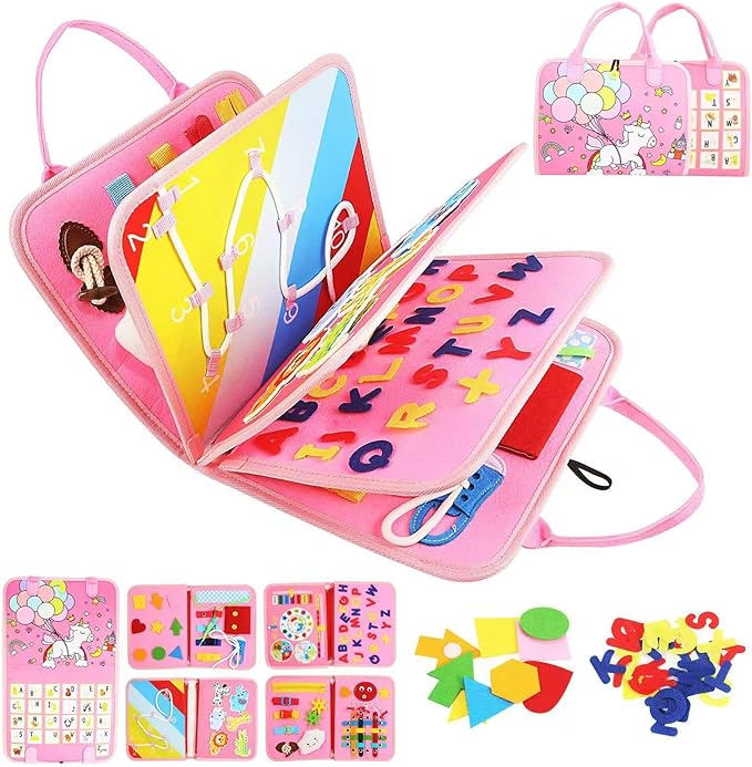 Toddler Busy Board, Montessori Toys for 3+ Years Old, Sensory Board Toys for Toddlers, Educational Activities for Fine Motor Skills, Gifts for Girls Boys, Travel Toys for Airplane Car