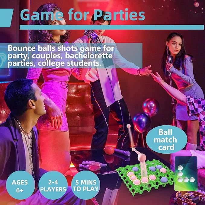 Party Table Game, Bounce Balls Shots Game Toys for Kids Ages 3+, Family Active Games Gifts, 4 in a Row Table Top Carnival Game for Pressure Relief Toy