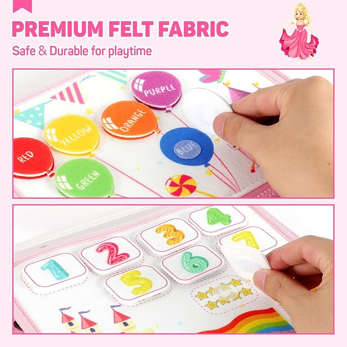 Cokouchyi Toddler Busy Board Backpack Travel, Montessori Toys for 1-4 Year Old Toddlers, First Birthday Gifts for Toddler Girl Age 1-4, Learning Educational Sensory Busy Book for Travel, Princess