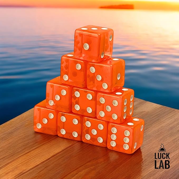 Luck Lab 10 Piece 19 mm Dice Pack - Acrylic and Translucent D6 Dice, Square w/Rounded Edge for Casino, Craps, RPG MTG DND Dice Table Games and Board Games (Orange)