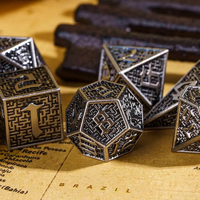UDIXI Metal DND Dice 7PCS Polyhedral Dice Set D&D Metal Dice Ancient Silver for RPG Dungeons and Dragons Role Playing Games