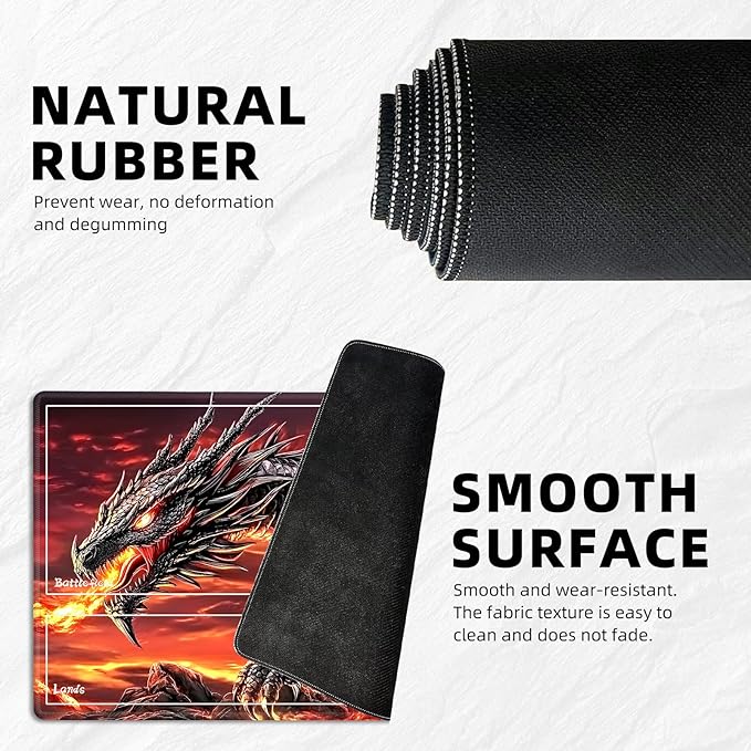 for MTG Playmat with Zones Storage Bag, for TCG Playmat and Playing Card Mat for Magic Board Games, Fire Dragon Non-Slip Stitched Edges Game Mat, Rollable Foldable Card Playmats