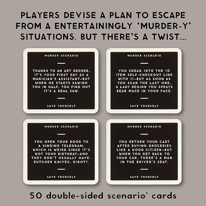 Brass Monkey Not Today, Murder - Social Party Game with 300+ Game Card Prompts for Escaping Murder Scenarios