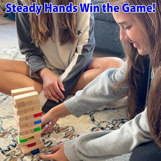 Funwares Wooden Blocks Stacking Game, Tumbling Tower and Balance Game, Family & Party Fun, Game for Kids and Adults, Ages 6+, Stack Attack- Add a Beverage Twist to Stacking Games