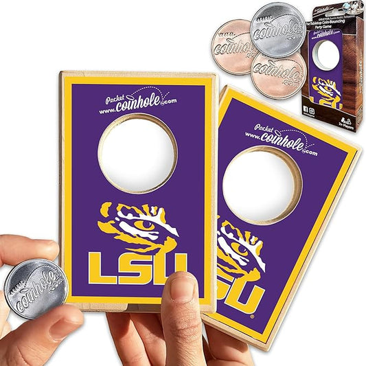 Tabletop Cornhole Game Set | Officially Licensed College Mini Football Cornhole Board Game | Includes Coins