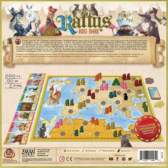 Z-Man Games Rattus Board Game (Big Box Edition) - The Black Death Strategy Game with Expansions! Family Game for Kids & Adults, Ages 10+, 2-6 Players, 30-60 Minute Playtime, Made by Z-Man Games