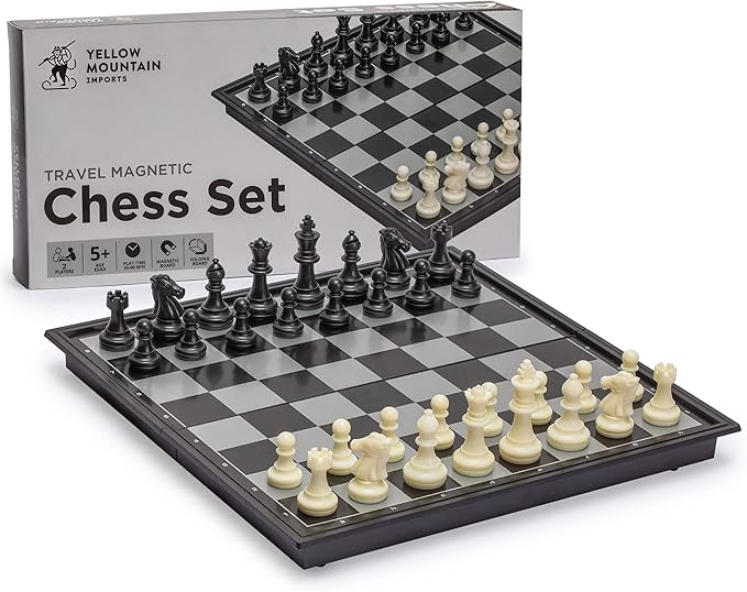 Yellow Mountain Imports Magnetic Portable Medium Chess Board Game Set (9.8 Inches) - Travel Chess Set with Folding Board and Felt-Bottom Chessmen