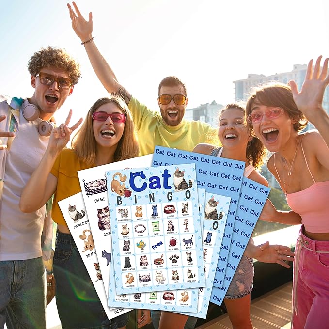 Cat Bingo Card Game, Kitten Bingo Game for Adults, Cat Party Supplies, Favors, Pawty Party Decorations, Cat Lovers Gift – 24 Players Bingo Game, C08