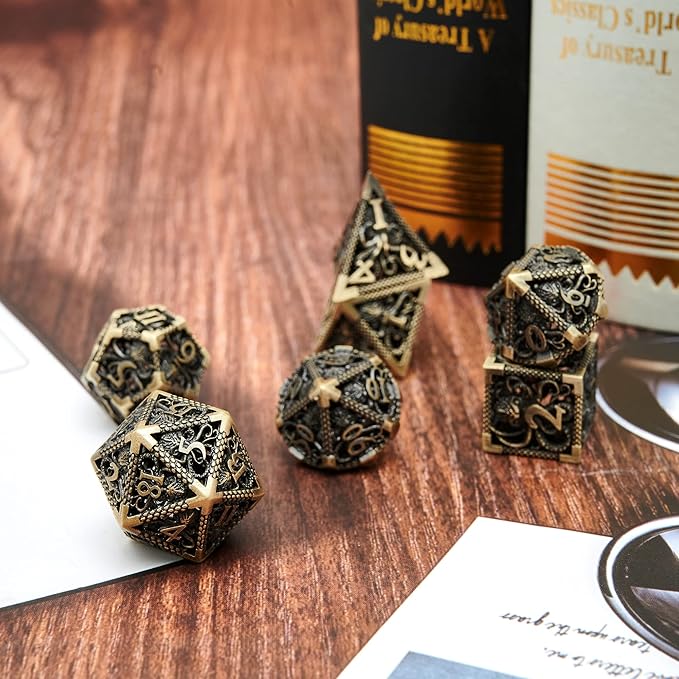 Hollow Metal DND Game Dice Dark Blue 7Pcs Set for Dungeons and Dragons RPG MTG Table Games D&D Pathfinder Shadowrun and Math Teaching