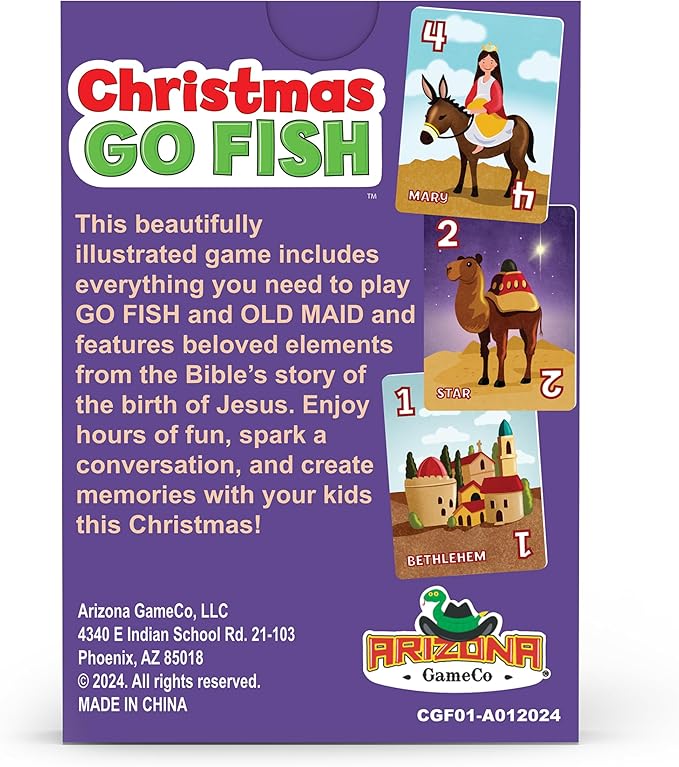 Arizona GameCo Christmas Go Fish – A Card Game for Kids Ages 3 & Up | Play Go Fish and Old Maid with The Same Deck (Holiday Stocking Stuffer, Gift for Boy or Girl, Fun Family Board Game Night)
