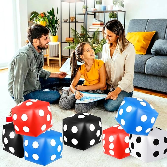 4 Pieces Jumbo Inflatable Dice 12.6 Inch Large Inflatable Dice Fun Game Toy for Indoor Outdoor Lawn Swimming Pool Party Favor Board Game Decoration (White, Black, Blue, Red)