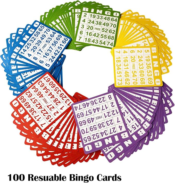 Yuanhe Deluxe Bingo Game Set - Metal Round Cage, 75 Colored Bingo Balls, 100 Bingo Cards, 500 Mixed Chips and Master Board for Large Groups, Parties