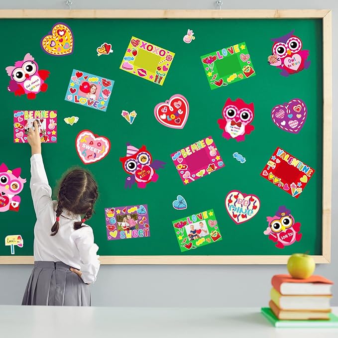 chiazllta 30 Packs Valentine’s Day Craft Kits for Kids: DIY Picture Frame Craft Heart Art Valentine’s Day Party Decoration Favor Home Classroom Game Activities