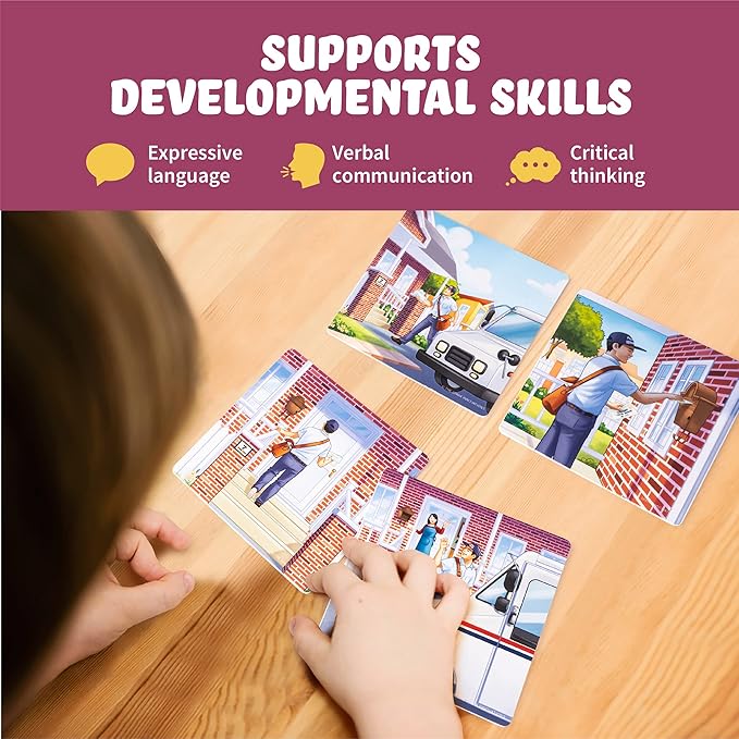 SPARK INNOVATIONS Kids Story Cards Sequence Game Large Storytelling and Sequencing Cards. Community Helper Stories for Sentence Building Educational Picture Card Games