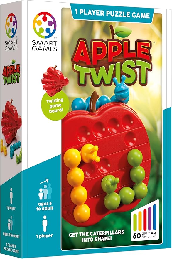 SmartGames Apple Twist Travel Puzzle Game with 60 Challenges for Ages 5 - Adult
