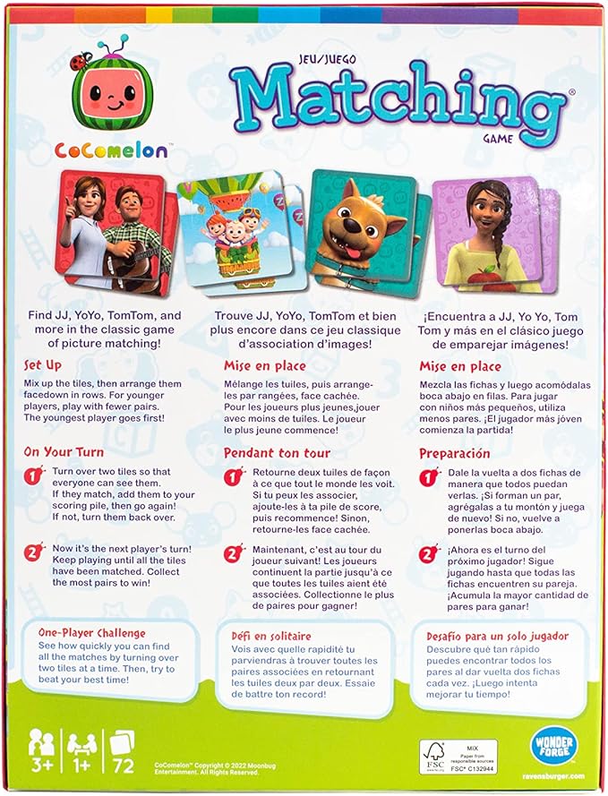 Wonder Forge CoComelon Memory Game - Engaging Brain Teaser for Kids & Adults | Enhances Focus & Matching Skills | Features Beloved Characters | Ideal Gift for Ages 3 and Up