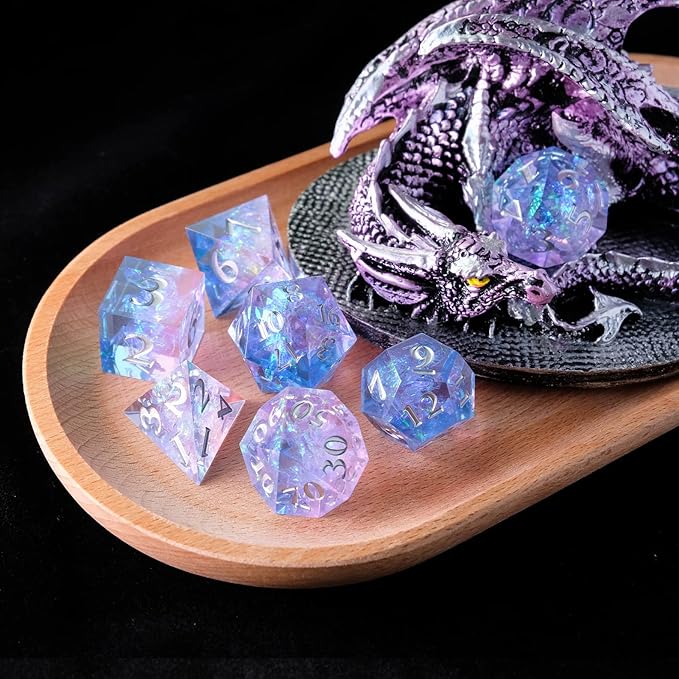 DND Dice Set Resin Sharp Edge Dice Set Handmade 7pcs Polyhedral Dice Set DND RPG MTG Role Playing Game Dice Set D&D Dice with Gift Case for DND Dungeons and Dragon (Violet)