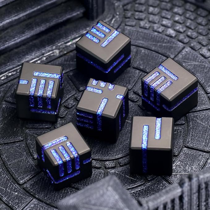D6 Metal Dice Set 6 Pcs, Unique 6 Sided Die Great for DND Tabletop RPG Dungeons and Dragons Dice Collectors Gifts (D6 Glitter Blue)