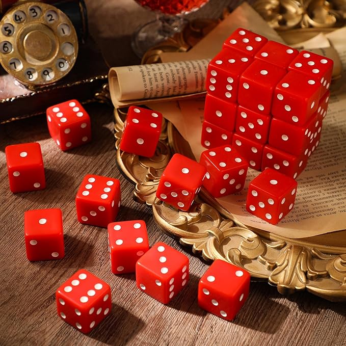 Poen 30 Pcs Standard Dice 25 mm Casino Theme Party Dice Large Opaque Jumbo Acrylic D6 Bulk Sifter for Casino Theme Party Board Vegas Birthday Supply(Red)