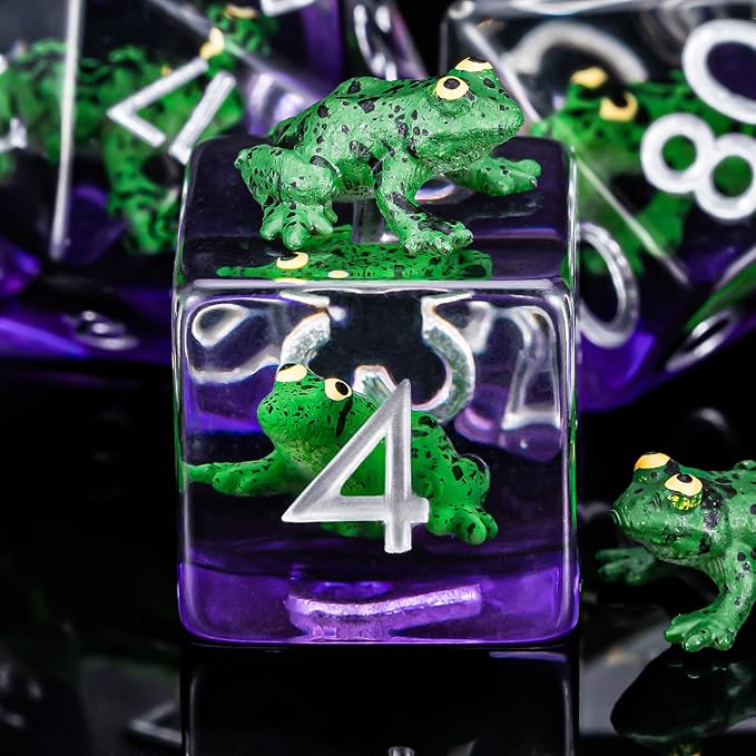 Resin D&D Dice Set, Green Frog Animal Polyhedral Dice for Dungeons and Dragons, RPG, MTG DND 7-DIE (D4, D6, D8, D10, D12, D20, D%)