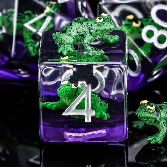 Resin D&D Dice Set, Green Frog Animal Polyhedral Dice for Dungeons and Dragons, RPG, MTG DND 7-DIE (D4, D6, D8, D10, D12, D20, D%)