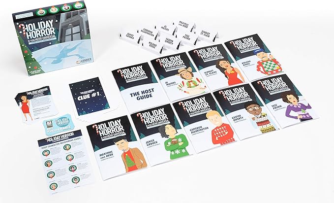 Holiday Horror at von Herr Universal, an Ugly Sweater-Themed Murder Mystery Dinner Party Game for 8 Adult Players