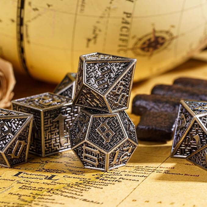 UDIXI Metal DND Dice 7PCS Polyhedral Dice Set D&D Metal Dice Ancient Silver for RPG Dungeons and Dragons Role Playing Games