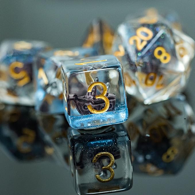 UDIXI 7-Die Polyhedral DND Dice Set, Resin D&D Dice Filled with Sailboat for Dungeons and Dragons Role Playing Game(RPG),Pathfinder,Tabletop Game