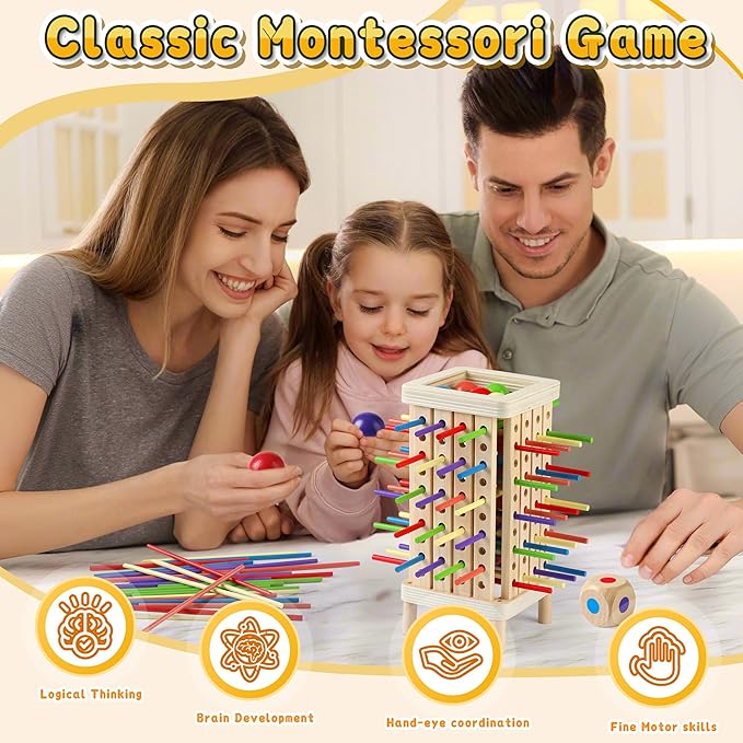 Montessori Toys for Kids 3-5, Wooden Board Game for Children's 4-8, Math Educational, Fine Motor Skill Toy for 3+ Year Olds Girls Boys, Classic Fun Games for Age 3 4 5 6 7 8 Girls Boys Gifts