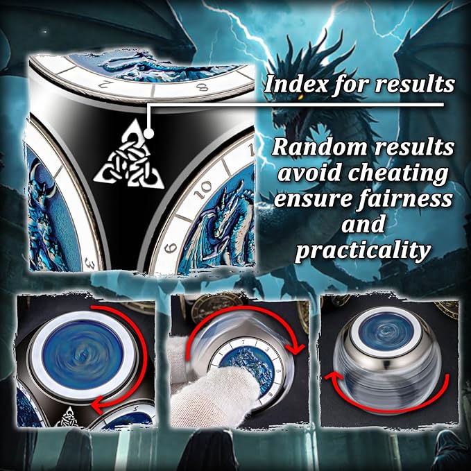 7 in 1 Spinner DND Dice Set, Metal D and D Dragon Dice with Gift Box, Role Playing Dice, Black Blue