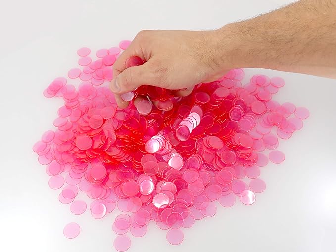 Regal Bingo Plastic Bingo Chips 500 Pcs - Clear Transparent Counters Game Chips Set for Board Game - Fun Bingo Night - 3/4 Inch Pink Color