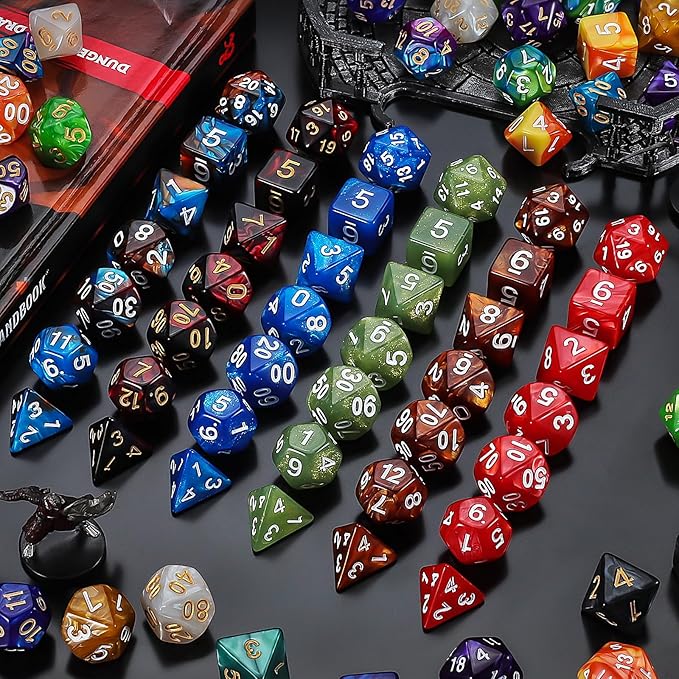 QMay DND Dice Set - 20x7 (140 Pieces) Polyhedral Dice, 20 Colors D&D Dice for Dungeons and Dragons Tabletop Role-Playing Games with 1 Drawstring Bag