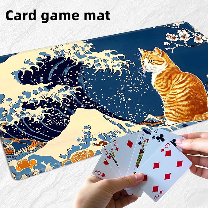for MTG Playmat with Storage Bags, Card Playmat for TCG Card Playing Game,Rollable & Foldable for PTCG and Board Game Mat for Cards,Non-Slip Cat Wave Desk Mat for Home Office