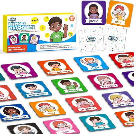 Aizweb Feelings Emotions Match Game,Memory Game,Social Emotional Learning Activities,Toddler Baby Flash Cards,Calm Down Corner Supplies,Educational Toys for Pre K Preschool Kindergarten Autism ADHD