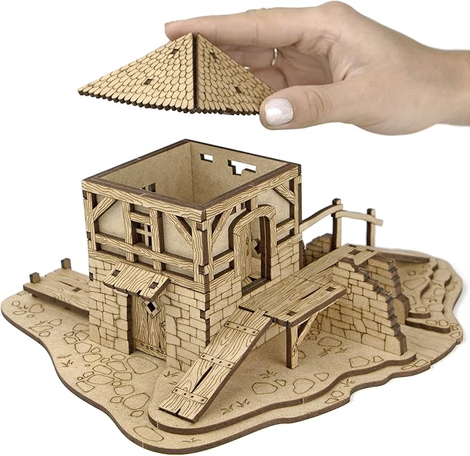 TowerRex Watermill D&D Terrain Buildings, DND Accessories for Dungeons & Dragons, Pathfinder, Warhammer, Tabletop Battle Map, Wooden Laser Cut Wargaming Terrain, RPG Scenery for 32mm, 28mm Miniatures