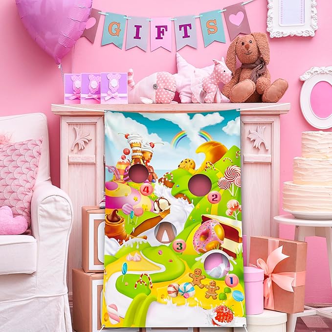 Blulu Candy Cane Land Toss Games With 3 Bean Bags, Ice Cream Cone Toss Game, Sweet Adventures Theme Wall Decoration for Lollipop Party Supplies, Christmas Gingerbread Candy Wonderland