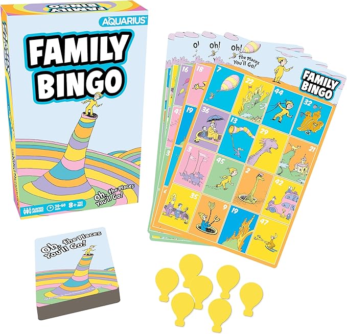 AQUARIUS Oh, The Places You'll Go! Family Bingo Game - Fun Family Party Game for Kids, Teens & Adults - Entertaining Game Night Gift - Officially Licensed Merchandise