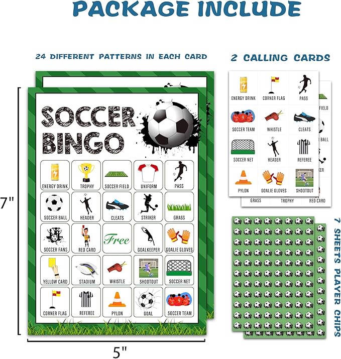 Soccer Bingo Card Game, Soccer Bingo Game for Adults, Sports Party Supplies, Favors, Soccer Party Decorations, Gift – 24 Players Bingo Game, C05