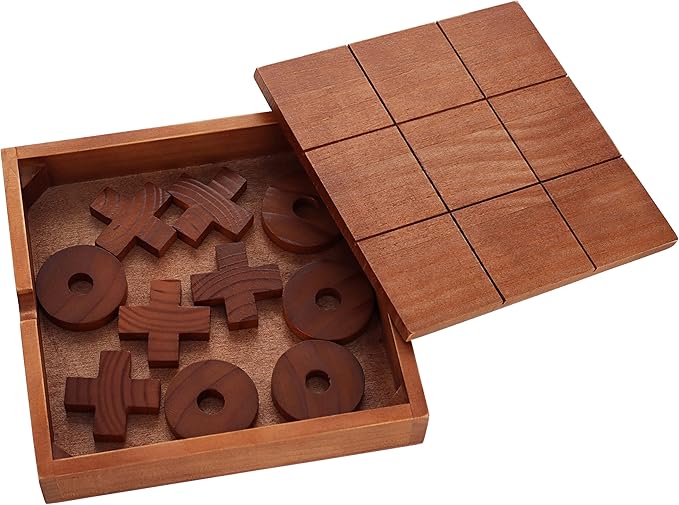 Large Tic Tac Toe Game Outdoor Game Table - 8.6 x 8.6in Wooden Table Top Games with Hiding Box