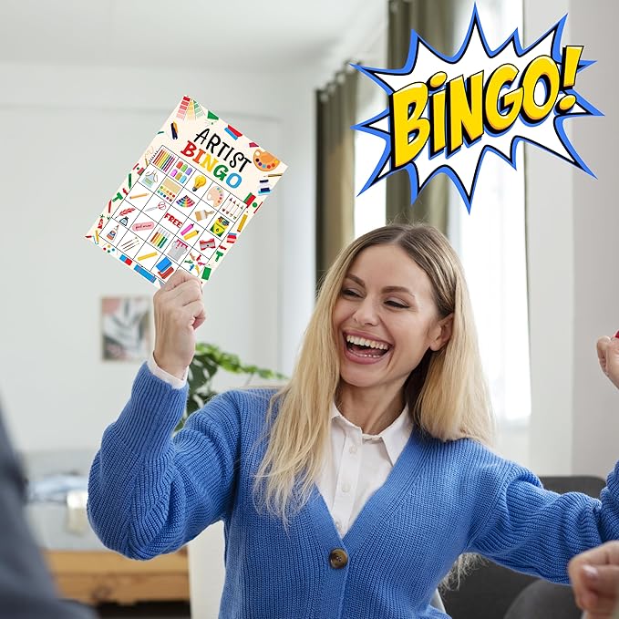 Artist Bingo Game Set for Adults - Painting Birthday Party Card, Art Themed Favors for Family Paint Lovers, Activity Game Decor & Supplies -02