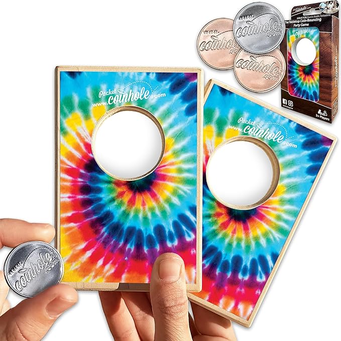 Desktop Coin Bouncing Party Set | Tabletop Cornhole Board | Small Travel Game Includes Coins