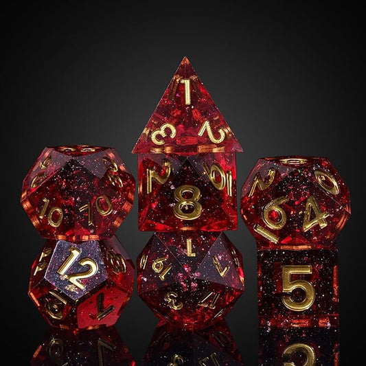 7PCS DND Dice Set,Transparent Deep Red with Gold Foil D&D Dice for Dungeons and Dragons TTRPG Games Roleplaying Games Pathfinder,with Gift Box.