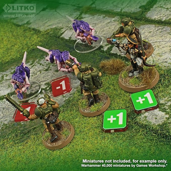 LITKO Upgrade Tokens | Compatible with Warhammer 10th Edition | Half-Strength | Battle Shocked | Wound | Movement | Modifier | WH40Kv10 (Plus One/Minus One Tokens)