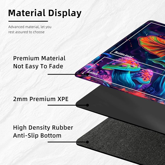 for MTG Playmat with Zones Storage Bag,for TCG Playmat and Playing Card Mat for Magic Board Games, Colorful Moushroom Non Slip Stitched Edges Game Mat, Rollable Foldable Card Playmats