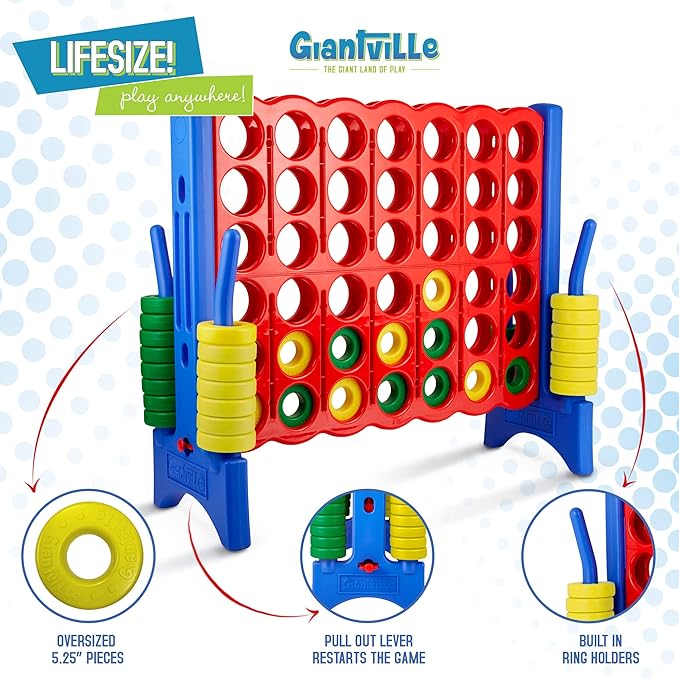Giant 4 in a Row Connect Game + Storage Carry Bag - 4"-Feet Wide X 3.5"-Feet Tall - Oversized Jumbo Sized Entertainment for Outdoor/Indoor Play for Kids & Adults - Durable Waterproof - 2025 Version