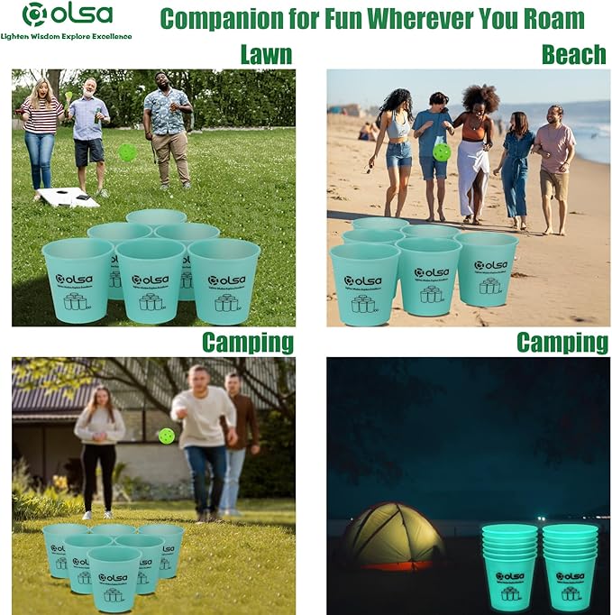 Olsa Giant Yard Pong Outdoor Games, Toss Games for Beach, Camping, Lawn and Backyard, Adults and Family (Green & Blue Glow in Dark)