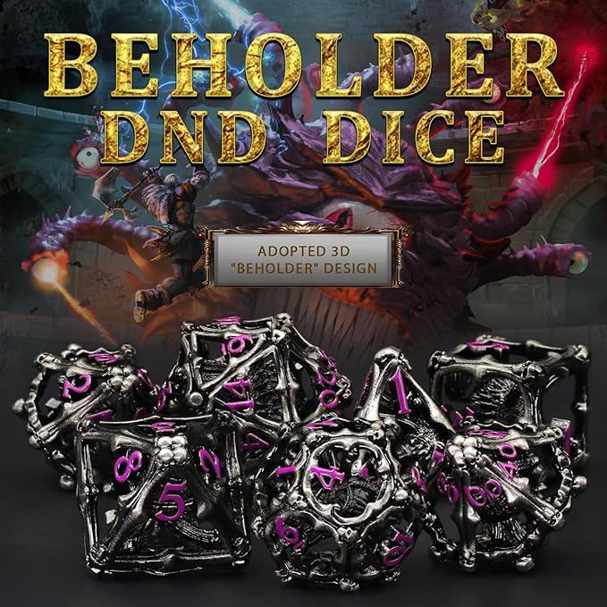 Beholder Dice Set DND, Dragon Eye Dice, ZHOORQI 7PC/Set Polyhedral Dices for Dungeons and Dragons, RPG, Eye Monster D&D Gifts (Eye-Purple)