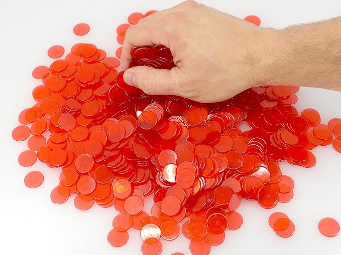 Regal Bingo Plastic Bingo Chips 500 Pcs - Clear Transparent Counters Game Chips Set for Board Game - Fun Bingo Night - 3/4 Inch Red Color